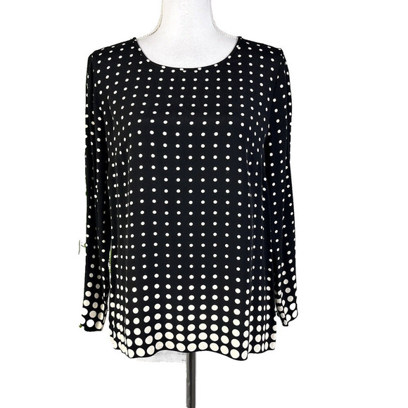 J Crew Blouse Top size 4 Black Ivory Polka Dots Modest Career Church Wedding - Picture 1 of 14